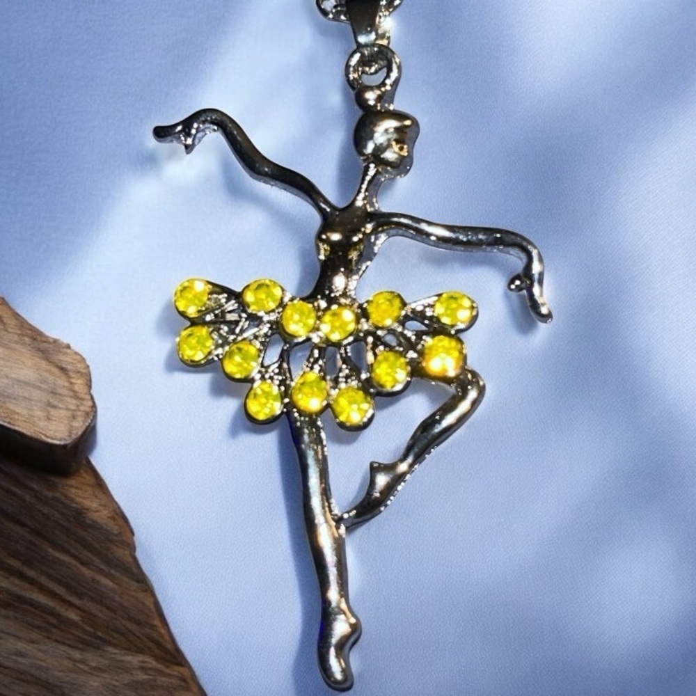 Adorable Silver Ballerina Necklace with Yellow Accents